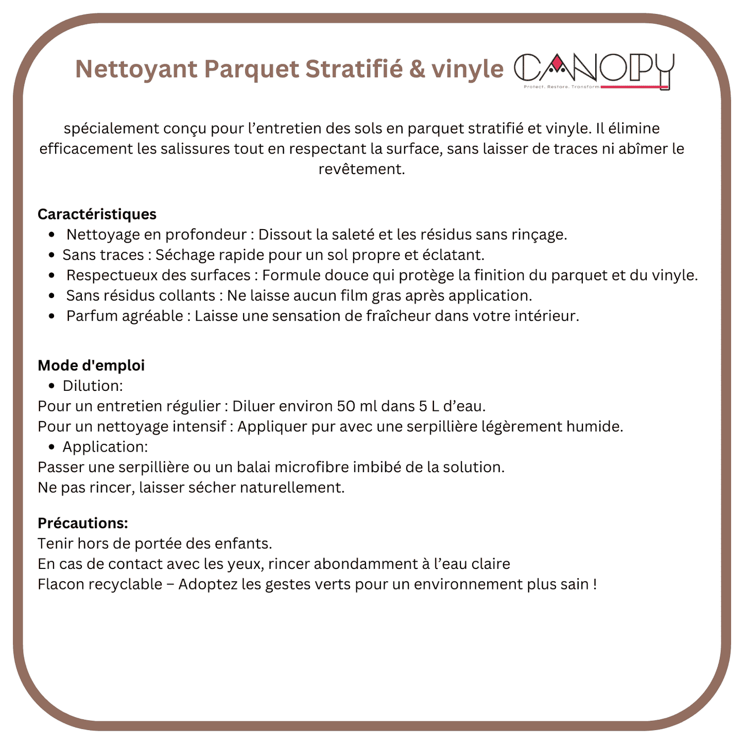 NETTOYANT PARQUET Stratifié & Vinyle