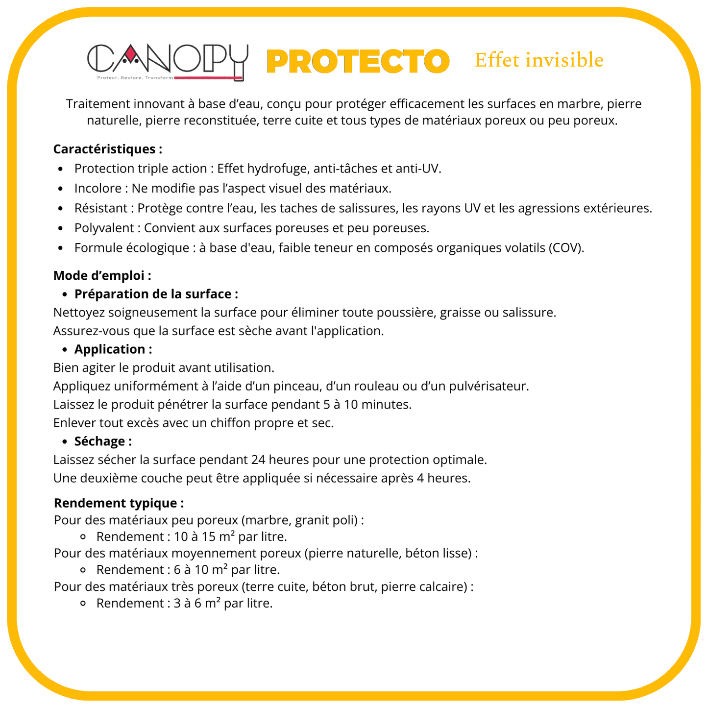 PROTECTO – Hydrofuge et Oléofuge pour Marbres, Pierres Naturelles & Reconstituées